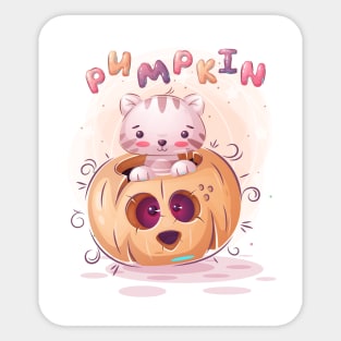 Funny cat Halloween -  New Year - Pumpkin - Kitty Sticker